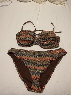 Multicolor Zigzag Bandeau Bikini Set - Women's Swim